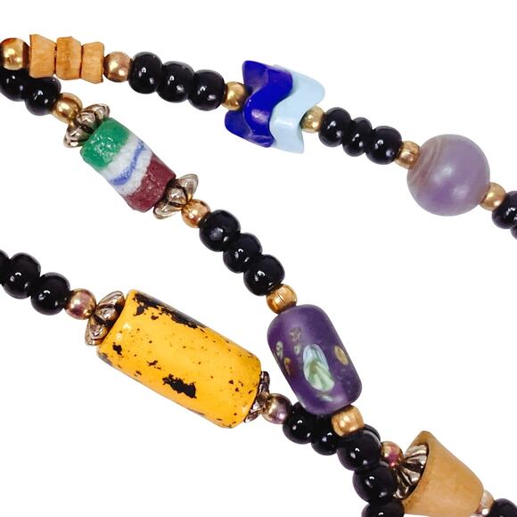 VTG Necklace Treasure Glass Carved Shell Gemstone Coral Trade Style Bead Heishi - Picture 8 of 14